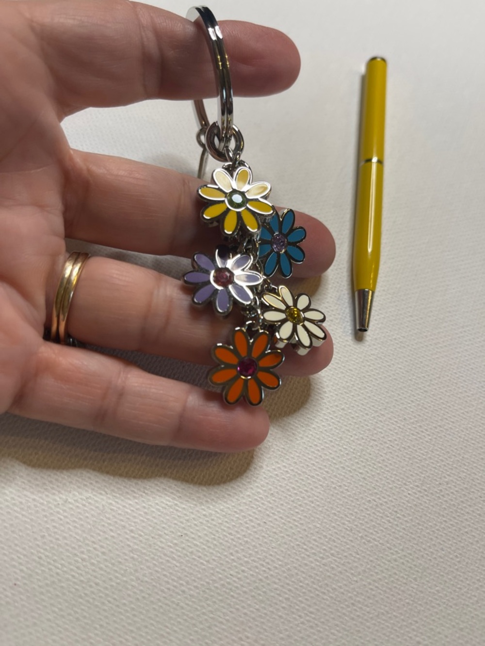 Coach Flower Charm Keyring with Yellow Enamel Coach Pen - Picture 4 of 7